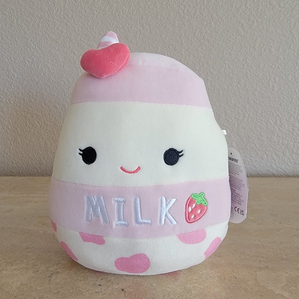 Squishmallow 8" Amelie Strawberry Milk Ivory Pink Heart 2024 Valentine Plush NWT